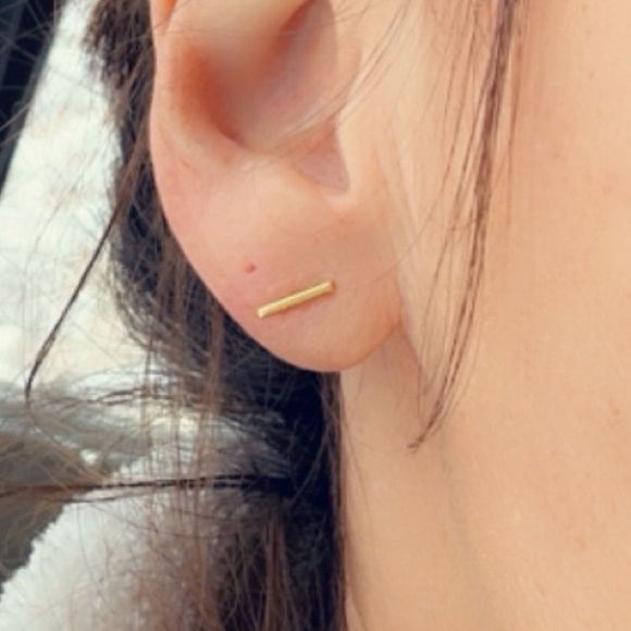 14k Gold Vermeil Bar Stud Earrings - Picture 4 of 10